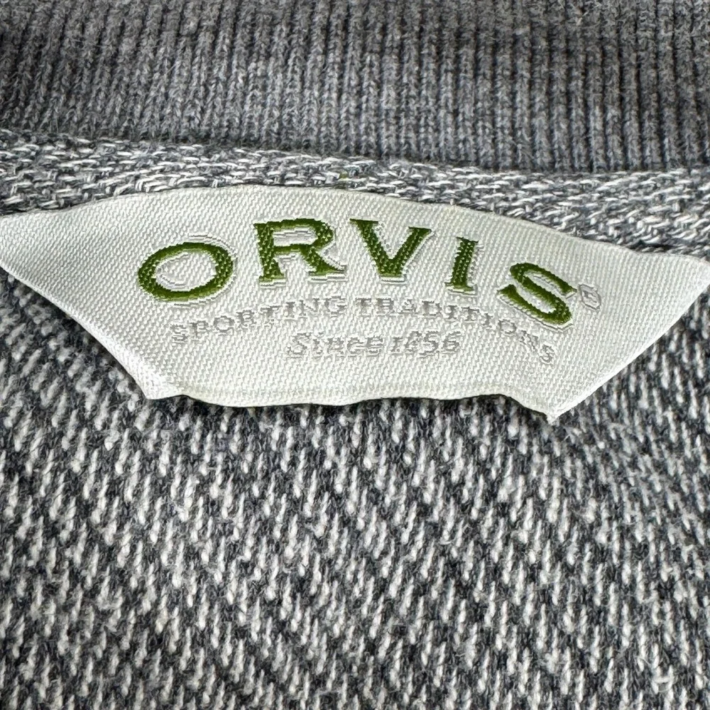 Vintage Orvis Elbow Patch Pullover Sweater Mens L Gray Herringbone Cotton Knit